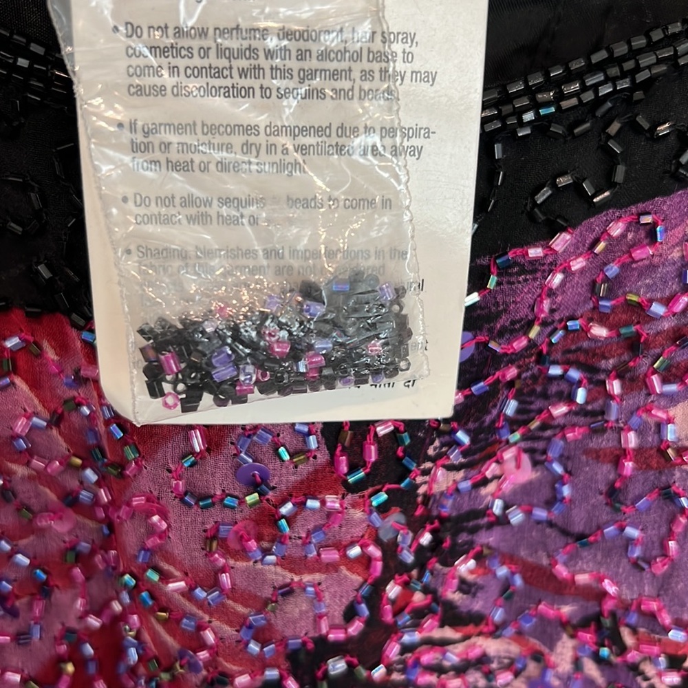 (Final Price) Vintage Cecily Brown Beaded Silk Floral Top - Size Med - Picture 9 of 12